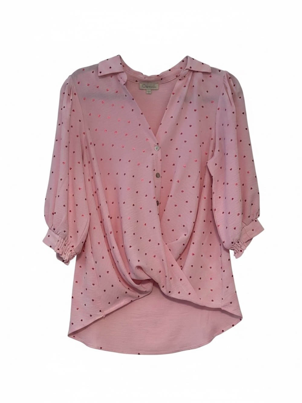 Chenault Pink Heart-Print Surplice Blouse